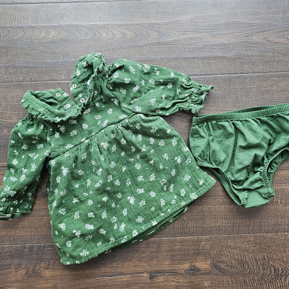 Cloud Island Green Baby Dress with Floral Accents